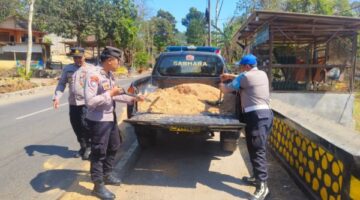 Cegah Kecelakaan, Polsek Wringin Gerak Cepat Tangani Tumpahan Solar di Jalan